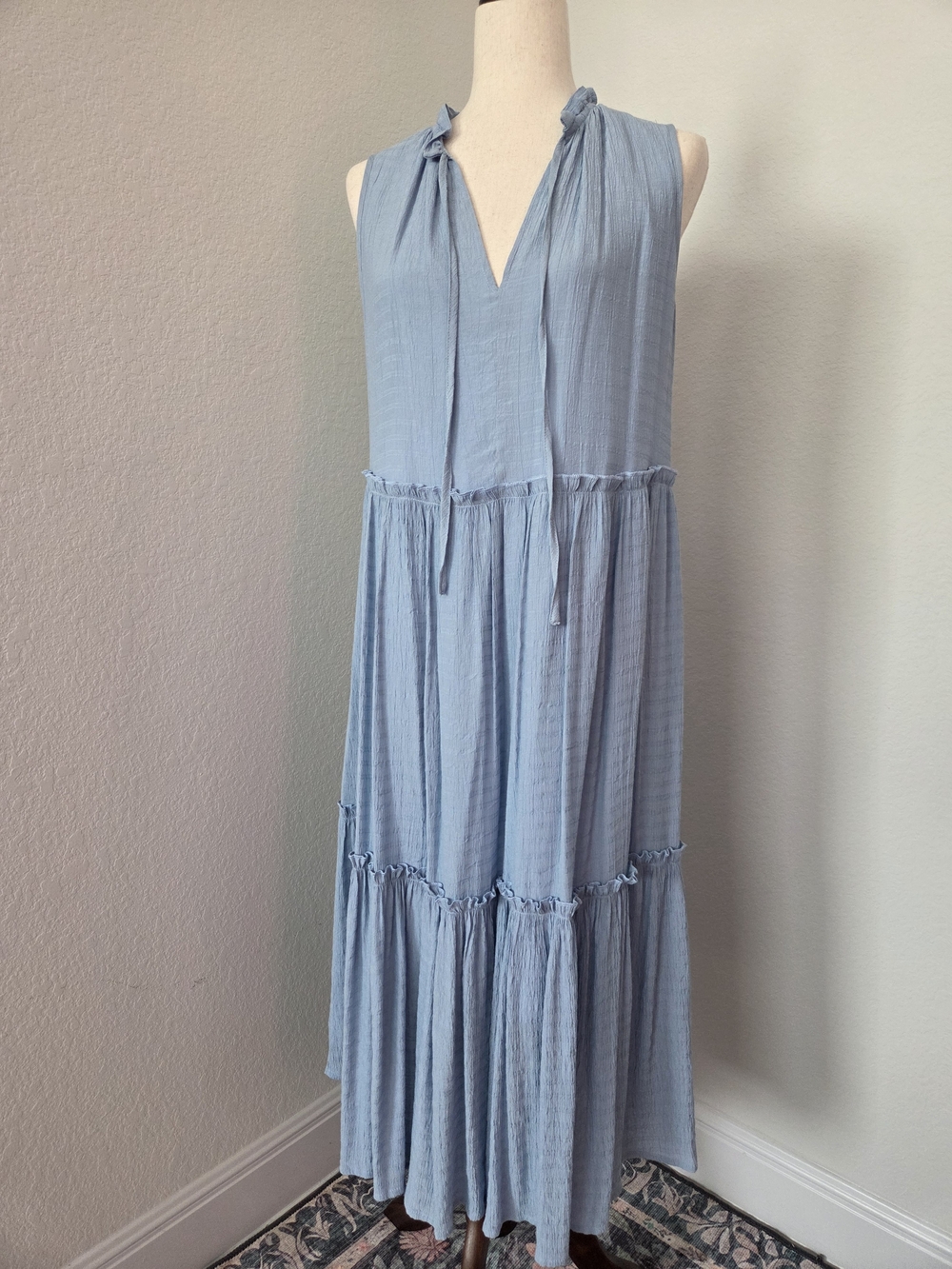 ePretty Light Blue Sleeveless Maxi Dress Large Tiered Ruffle Long Lined
